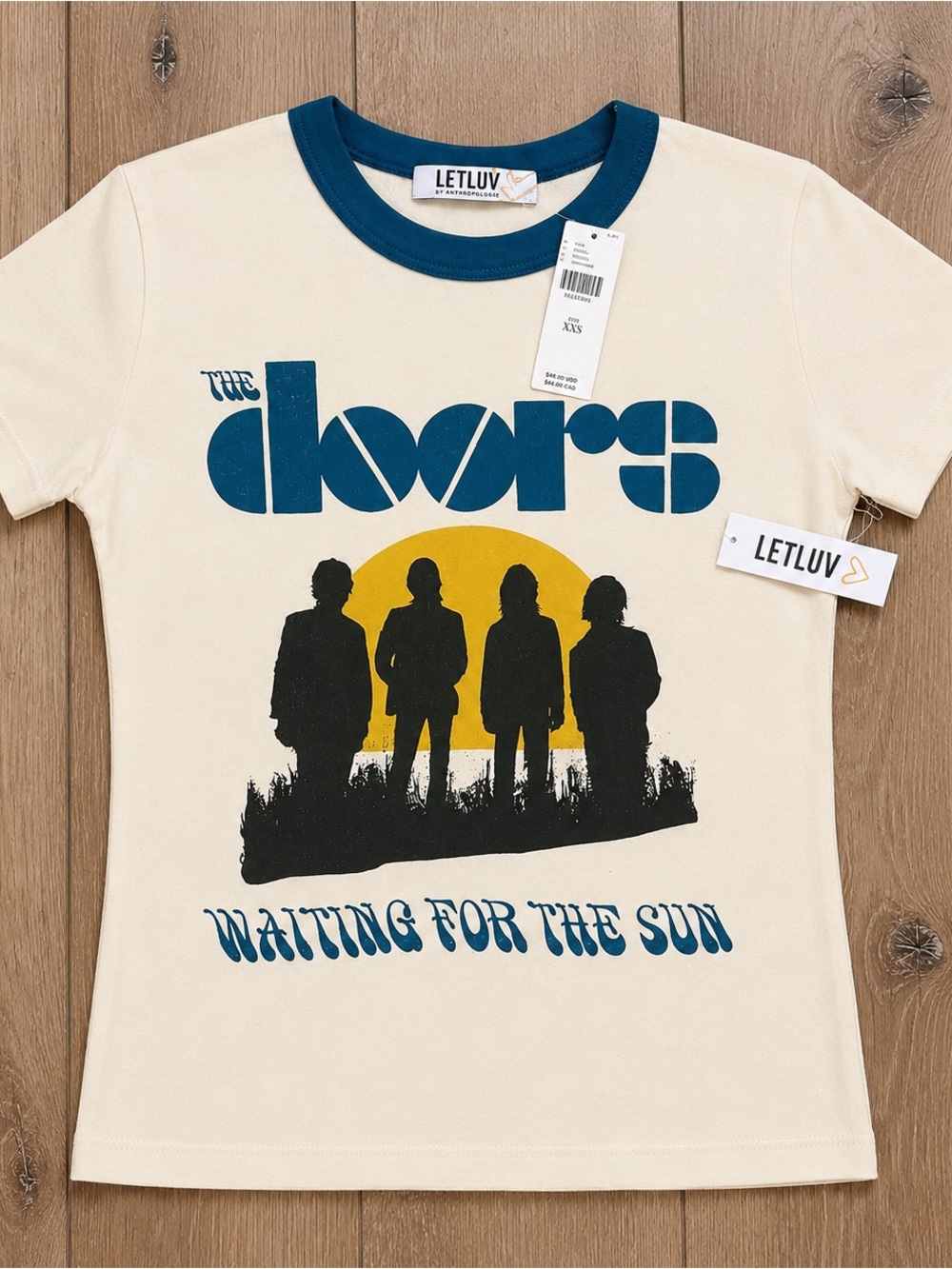 NWT LETLUV by Anthropologie The Doors Waiting for the Sun Ringer Tee XXS